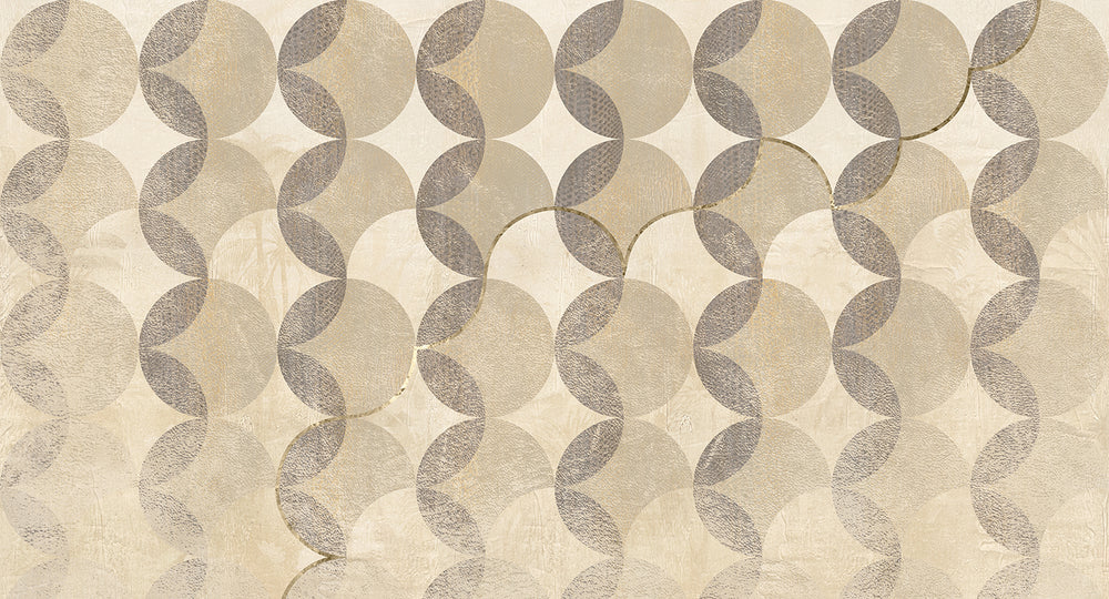 Elegant Ivory Distressed Geometric Arc Mural M2945