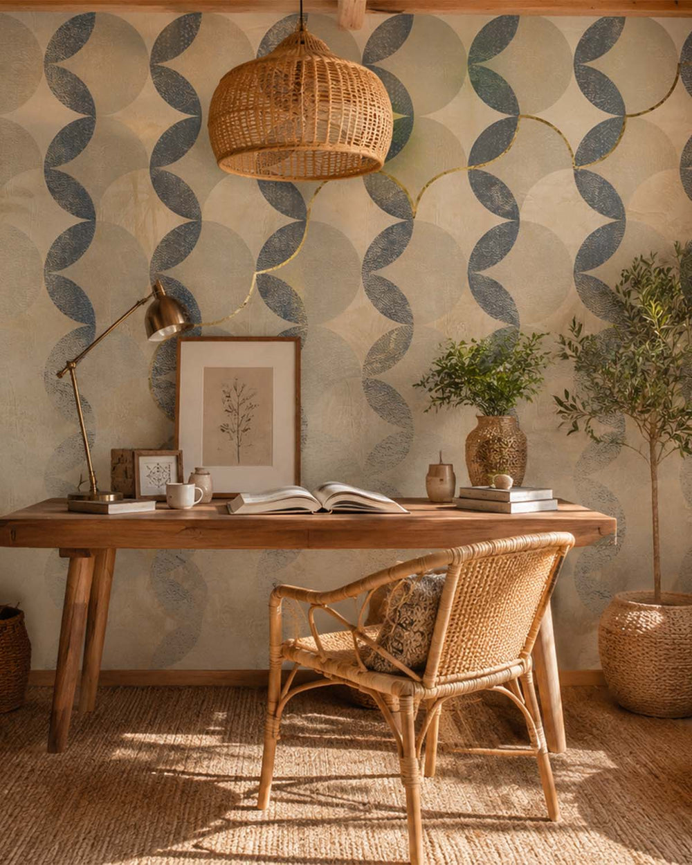 Glazed Pears Distressed Geometric Arc Mural M2946