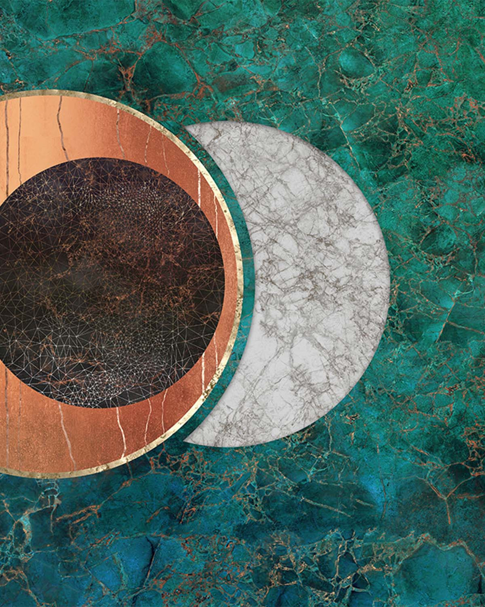 Porcelain Green Spherical Abstract on Marble Mural M2947- Sample