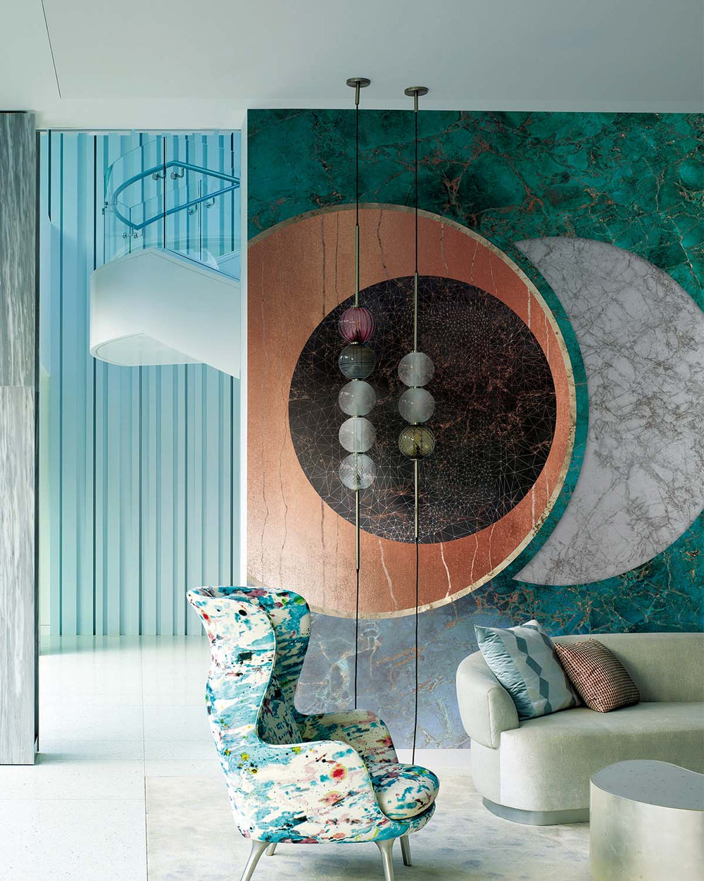 Porcelain Green Spherical Abstract on Marble Mural M2947- Sample
