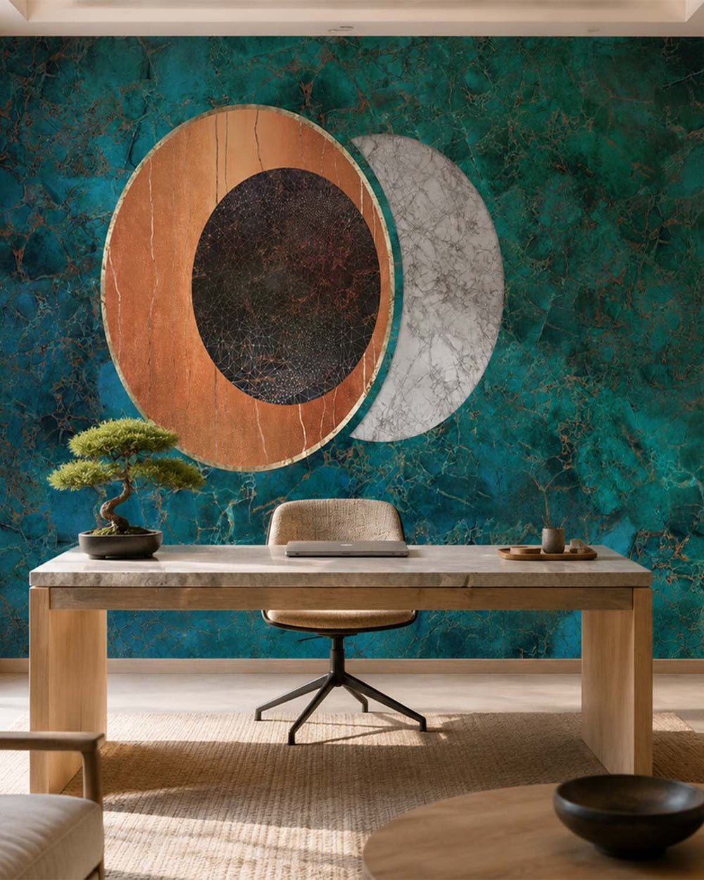 Porcelain Green Spherical Abstract on Marble Mural M2947- Sample