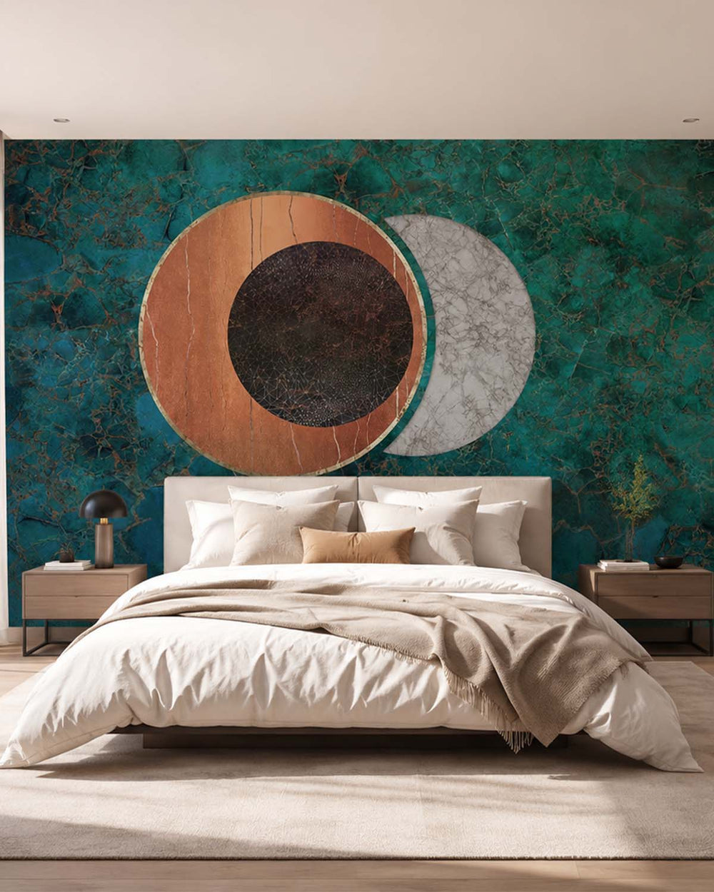 Porcelain Green Spherical Abstract on Marble Mural M2947- Sample