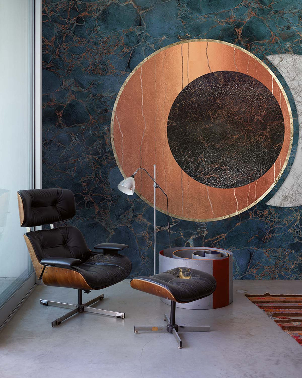 Mallard Blue Spherical Abstract on Marble Mural M2948- Sample