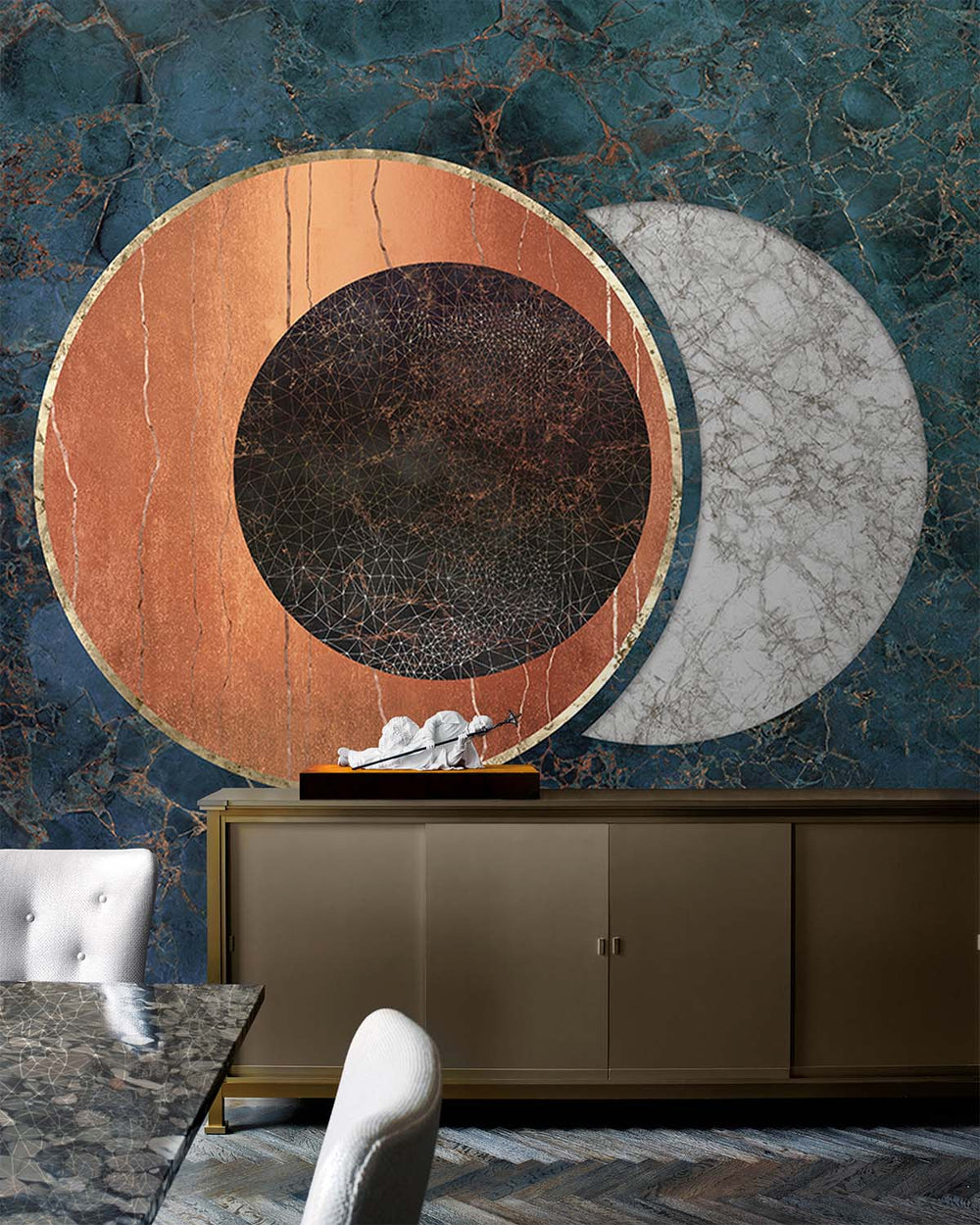 Mallard Blue Spherical Abstract on Marble Mural M2948