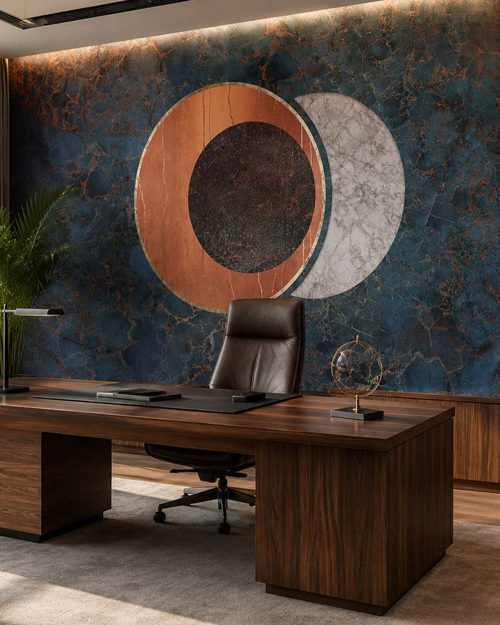 Mallard Blue Spherical Abstract on Marble Mural M2948- Sample