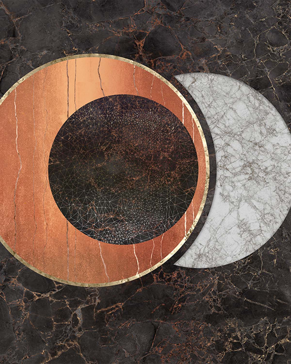 Blackish Brown Spherical Abstract on Marble Mural M2949- Sample