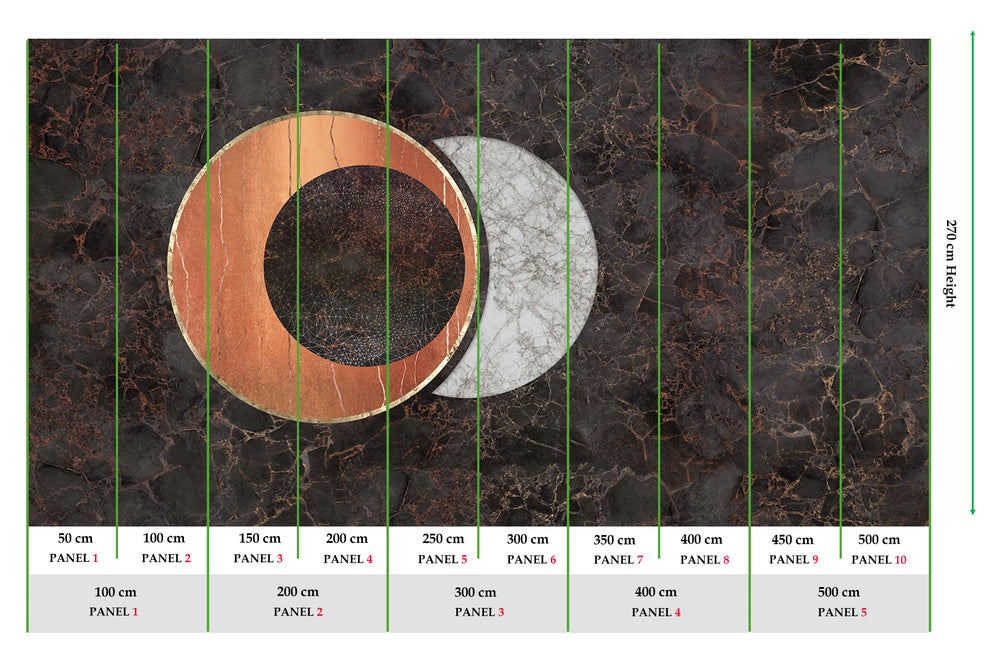 Blackish Brown Spherical Abstract on Marble Mural M2949- Sample