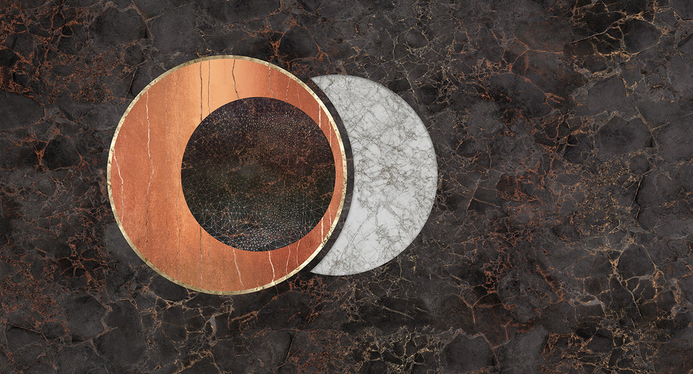 Blackish Brown Spherical Abstract on Marble Mural M2949- Sample