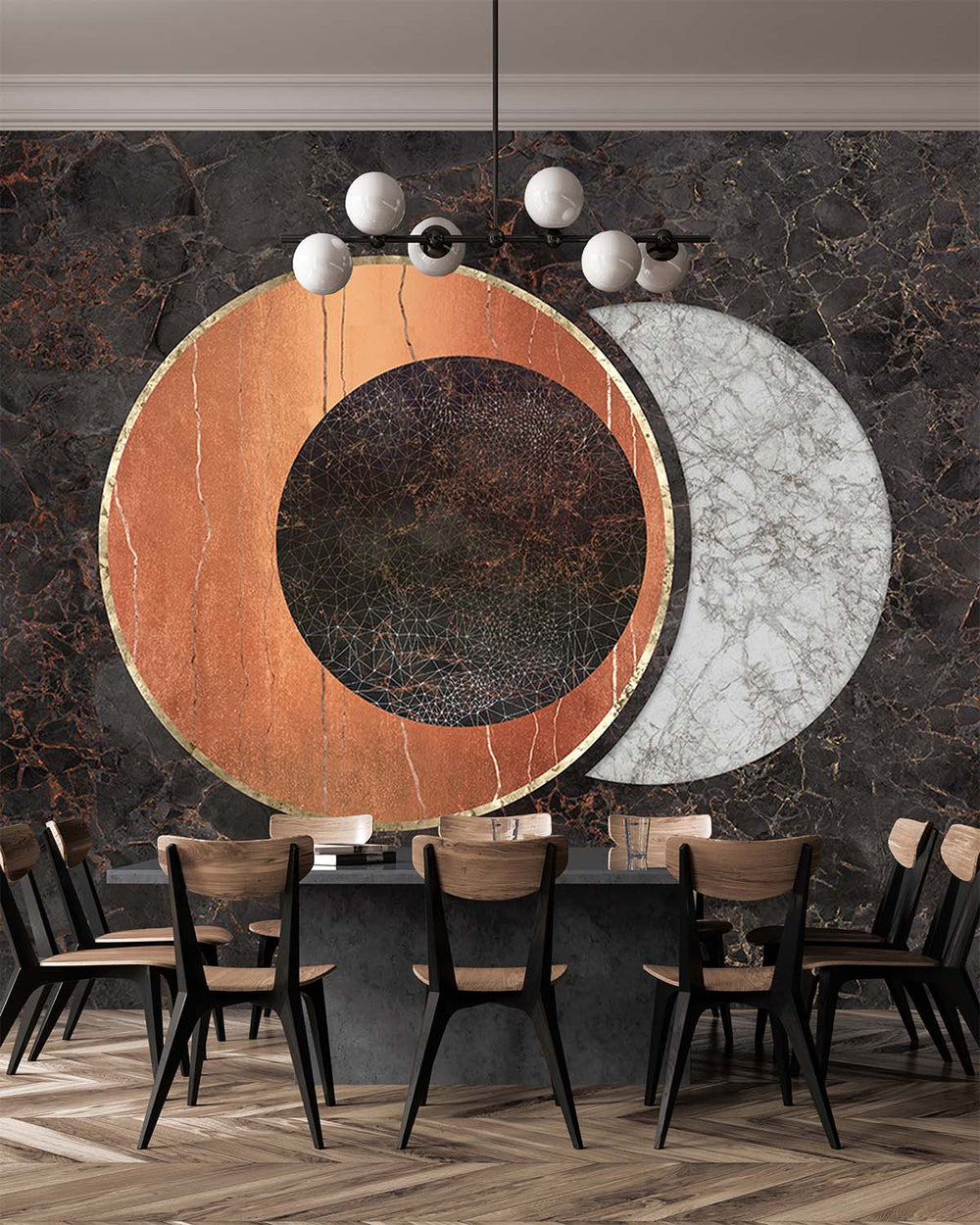 Blackish Brown Spherical Abstract on Marble Mural M2949