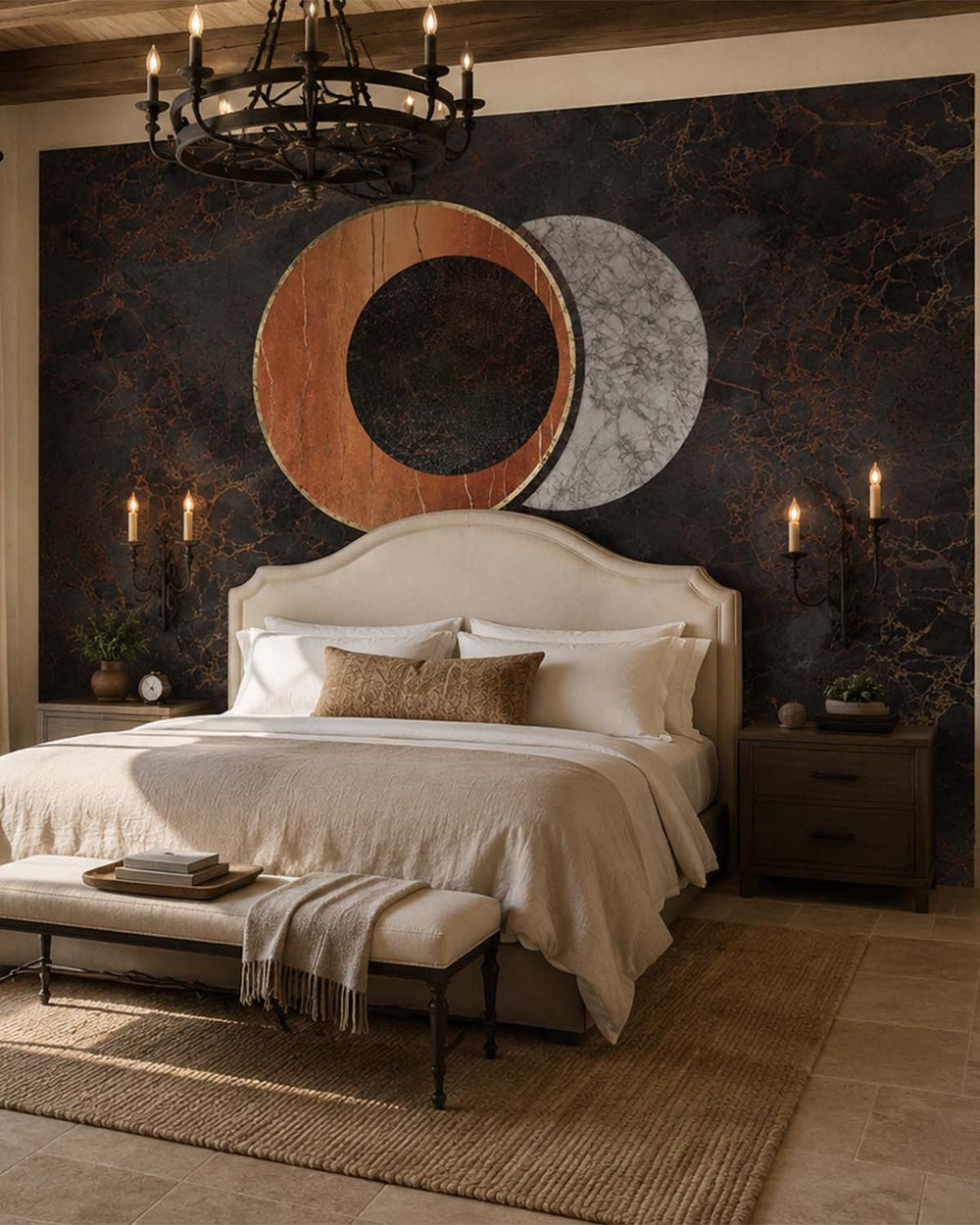 Blackish Brown Spherical Abstract on Marble Mural M2949- Sample