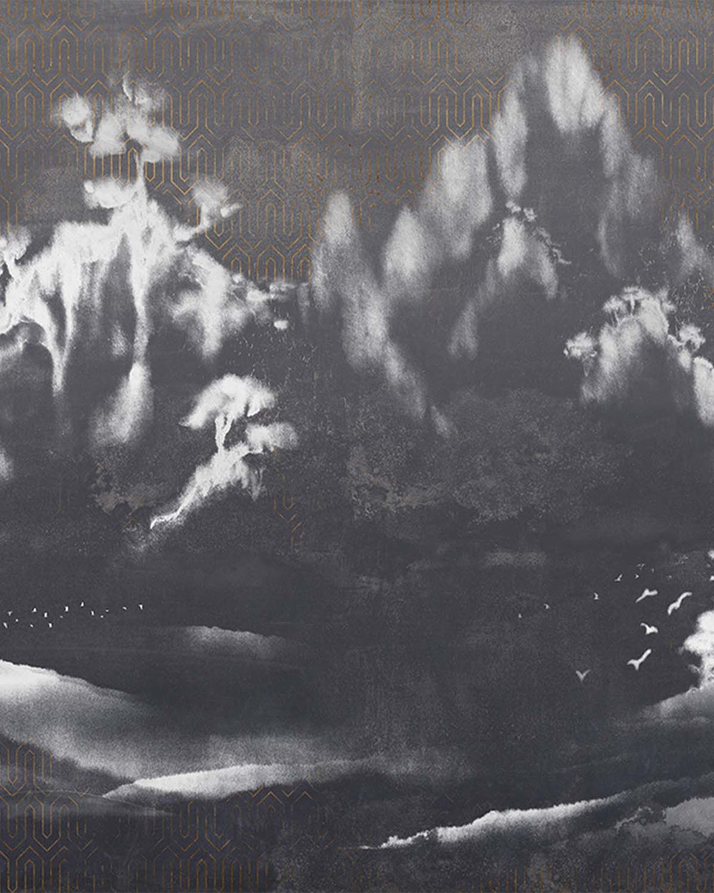 Blackened Pearl Misty Mountain Lansdcape Mural M2951- Sample