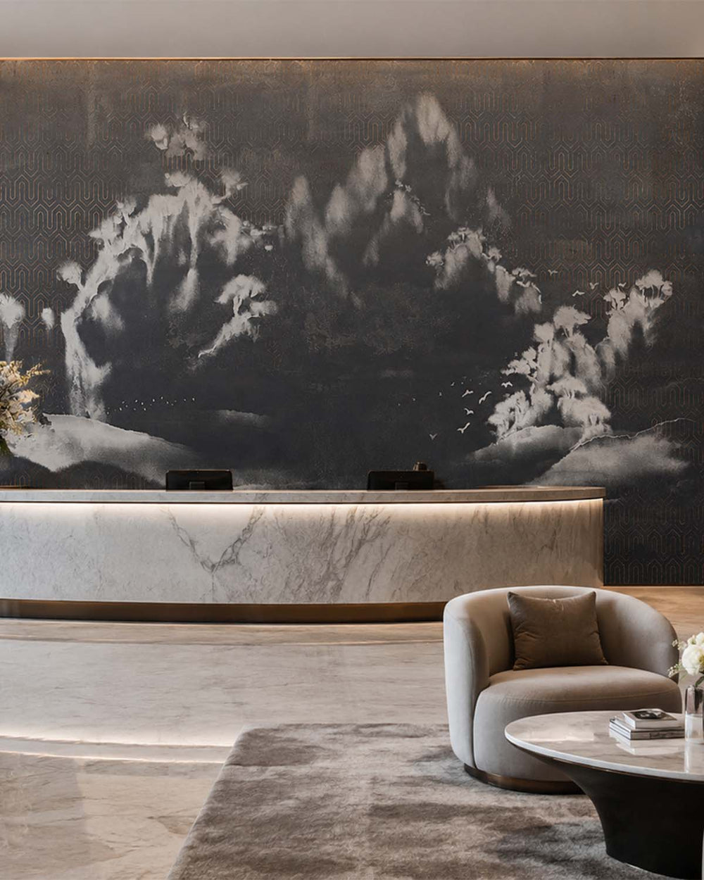 Blackened Pearl Misty Mountain Landscape Mural M2951