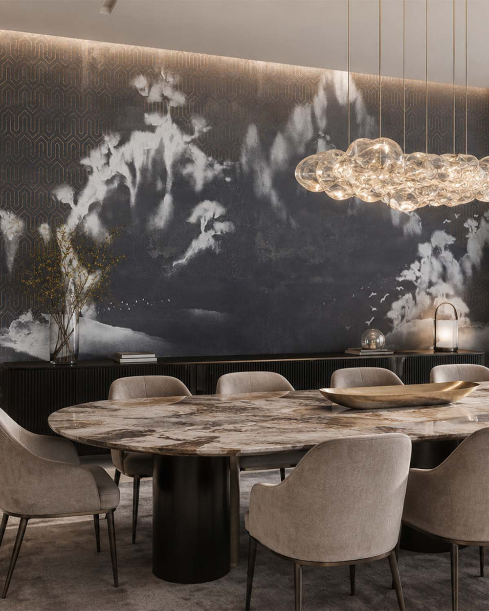 Blackened Pearl Misty Mountain Lansdcape Mural M2951- Sample