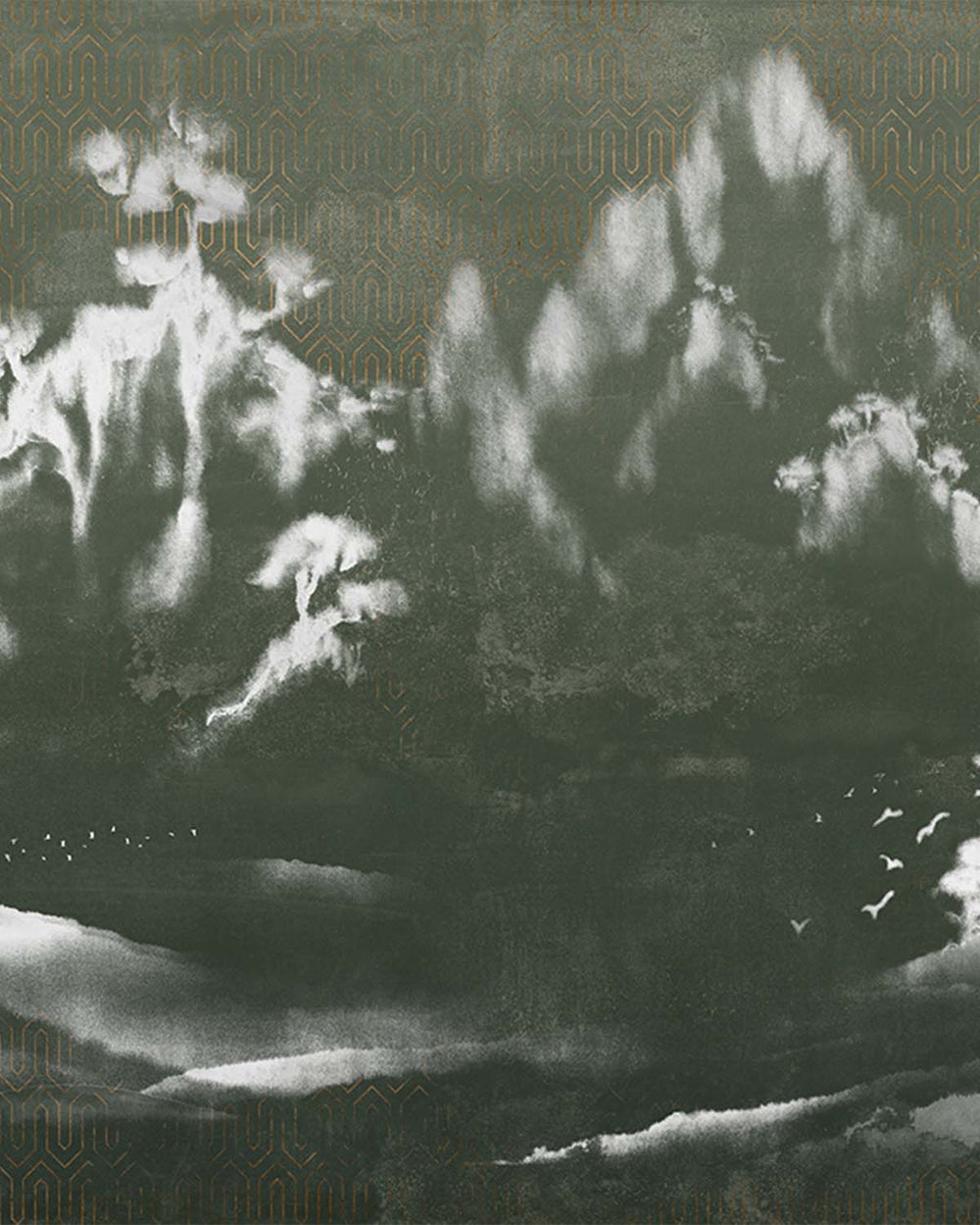 Charcoal Smoke Misty Mountain Lansdcape Mural M2952- Sample
