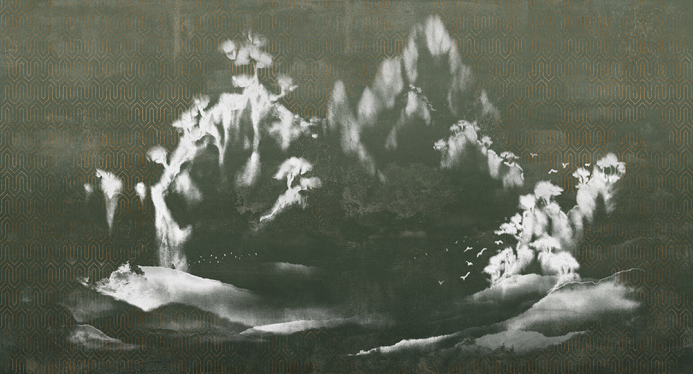 Charcoal Smoke Misty Mountain Landscape Mural M2952