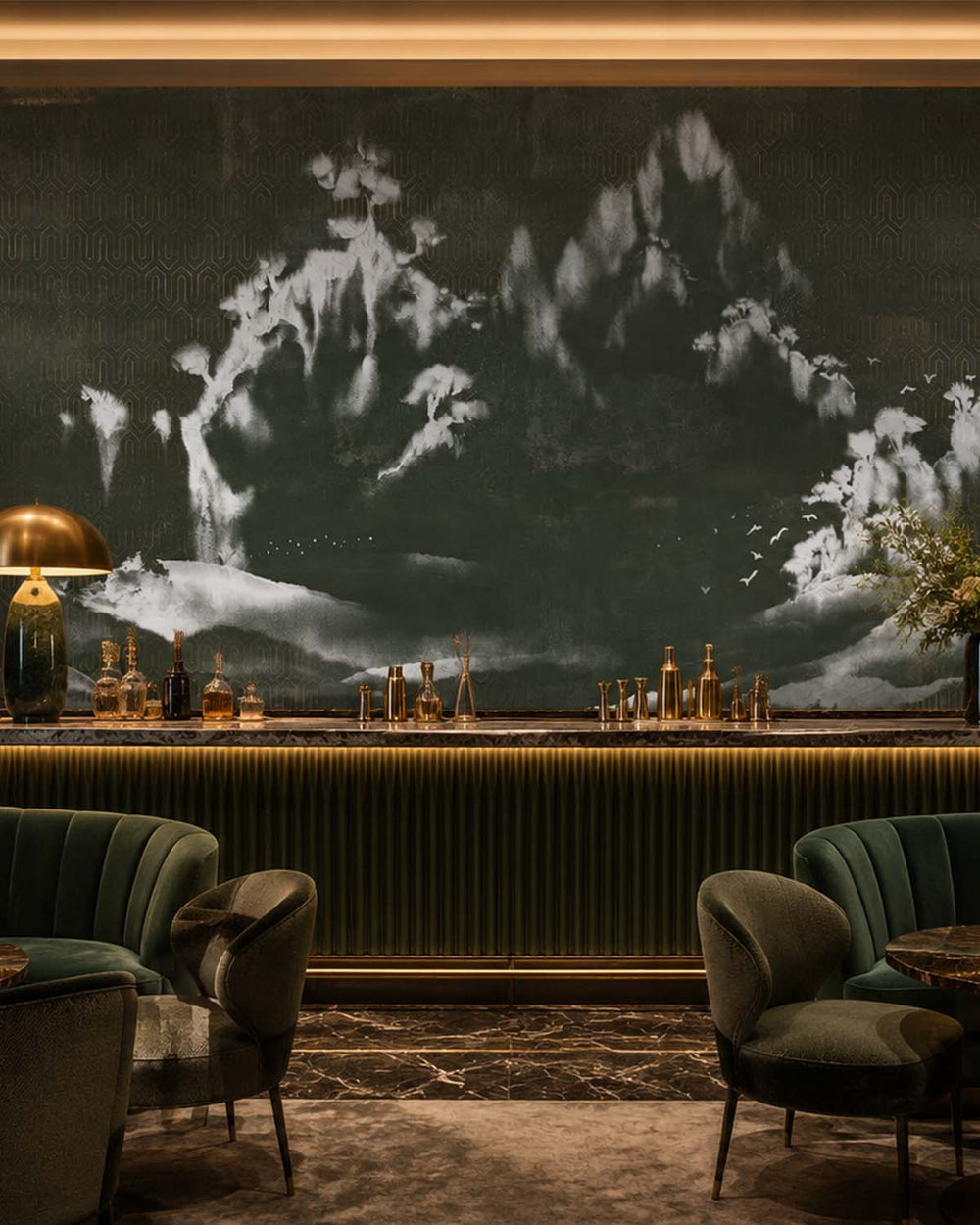 Charcoal Smoke Misty Mountain Landscape Mural M2952