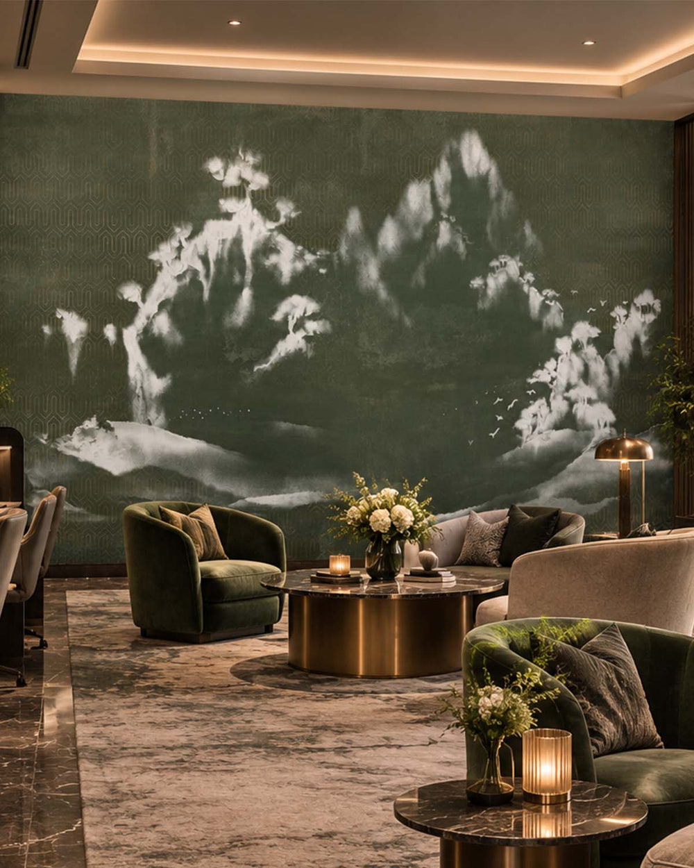 Charcoal Smoke Misty Mountain Landscape Mural M2952