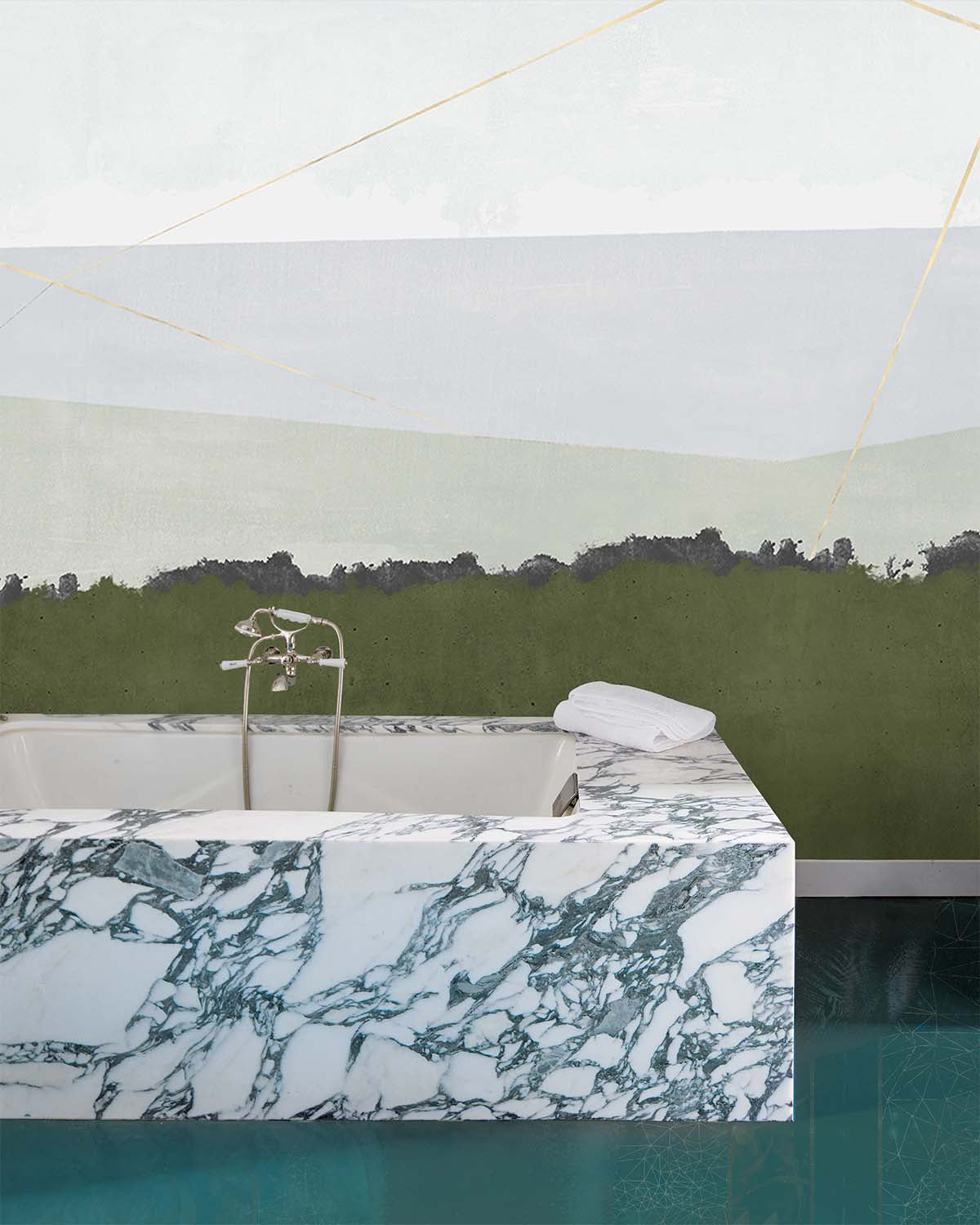 Dark Rainforest Modern Mountain Silhouette Mural M2953