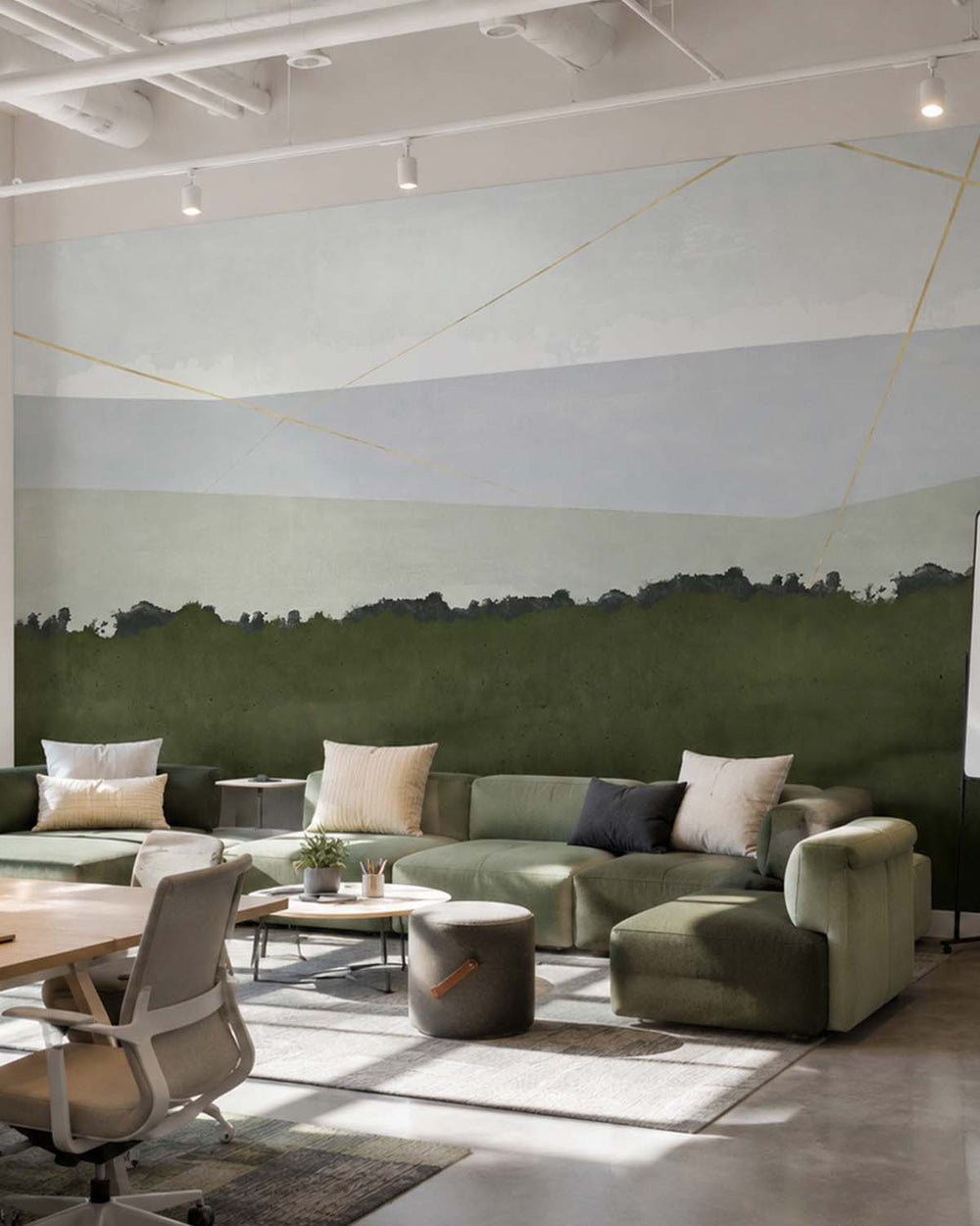 Dark Rainforest Modern Mountain Silhouette Mural M2953- Sample