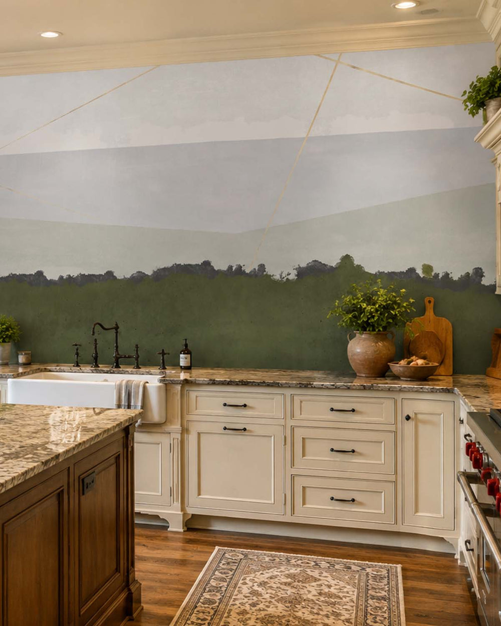 Dark Rainforest Modern Mountain Silhouette Mural M2953