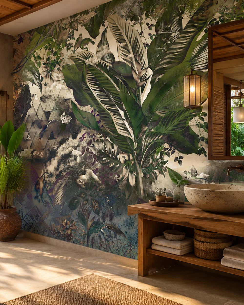 Palm Leaf Tropical African Jungle Mural M2956