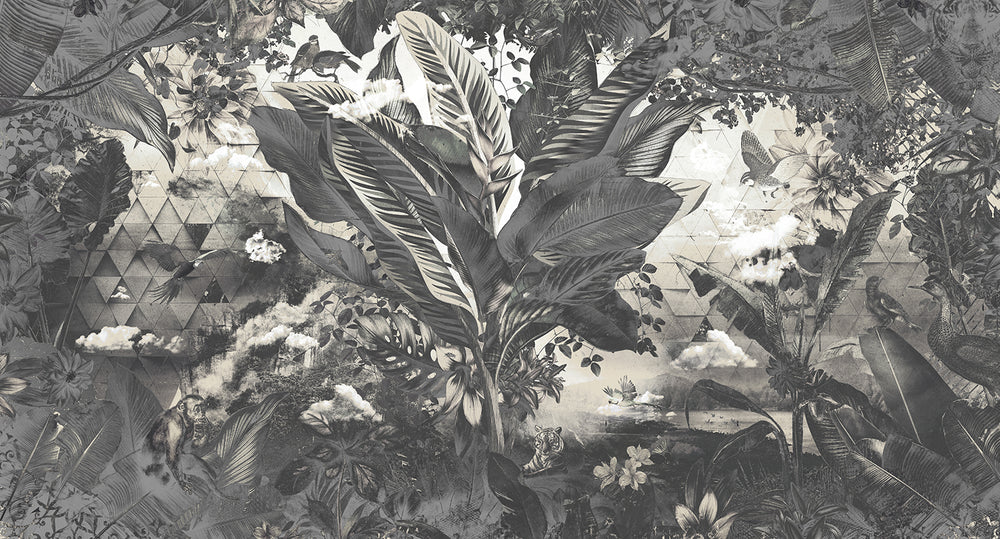 Frost Grey Tropical African Jungle Mural M2957
