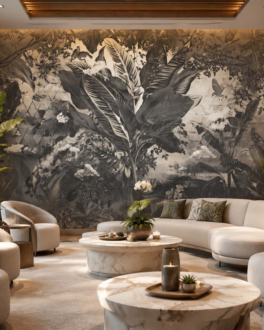 Frost Grey Tropical African Jungle Mural M2957- Sample