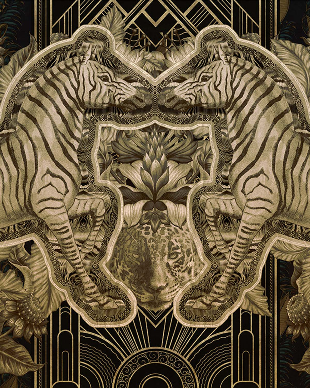 Smoky Black Art Deco Safari Jungle Mural M2959- Sample