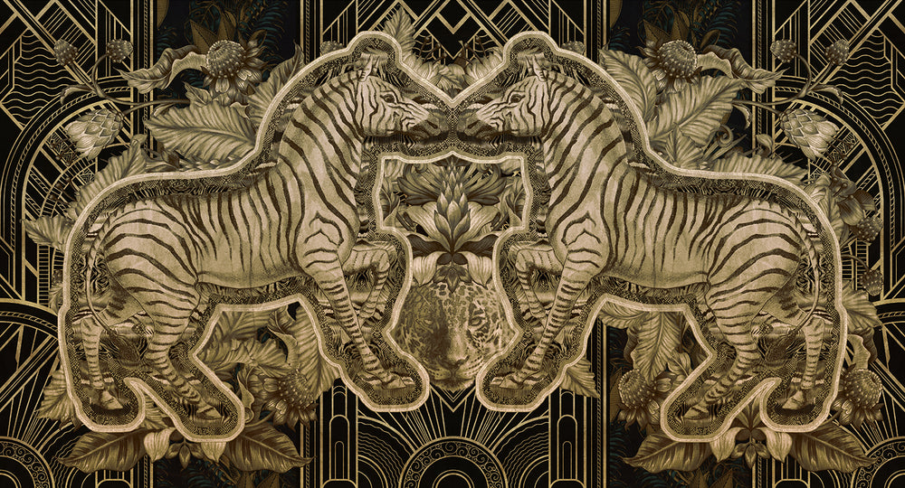 Smoky Black Art Deco Safari Jungle Mural M2959- Sample
