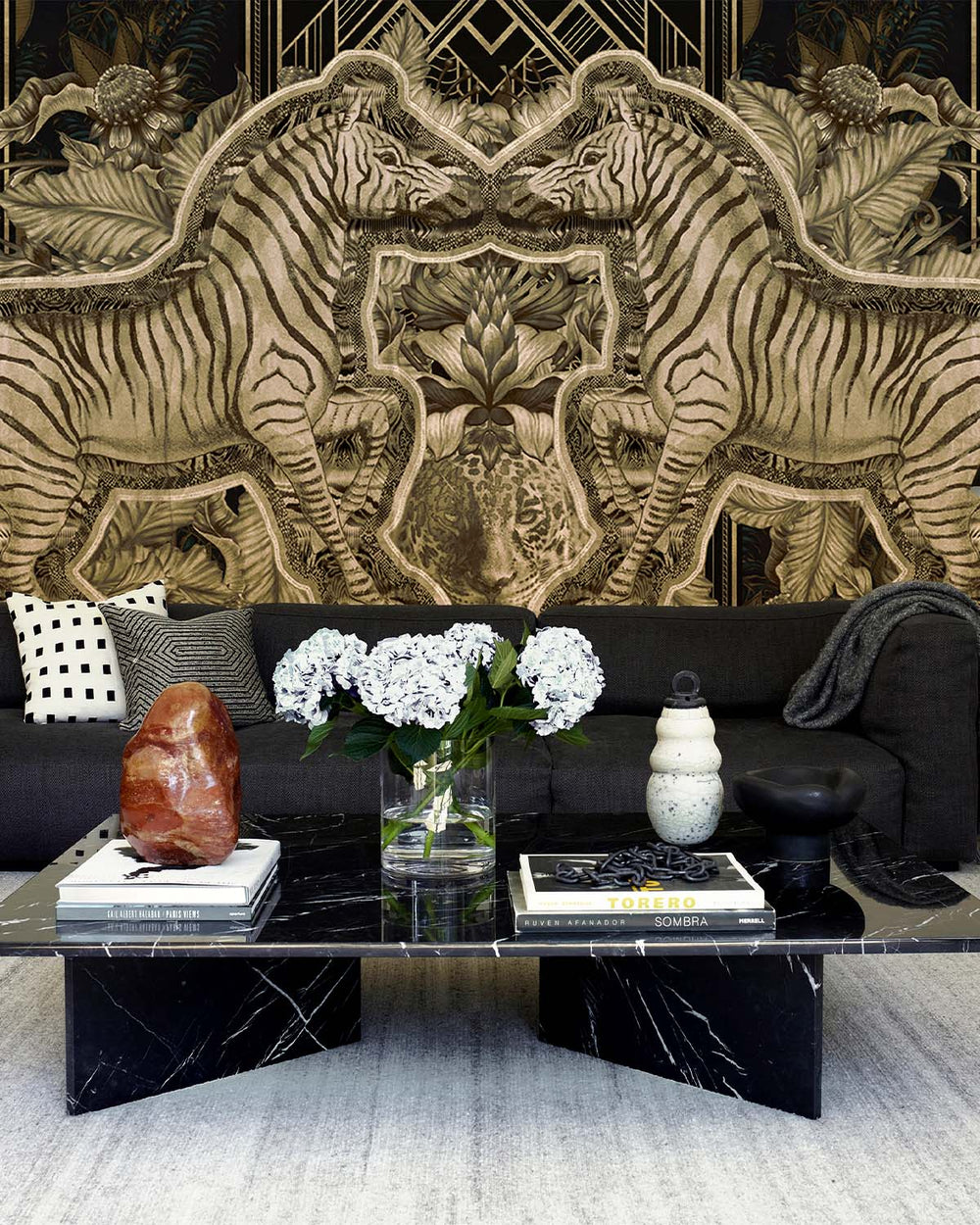 Smoky Black Art Deco Safari Jungle Mural M2959