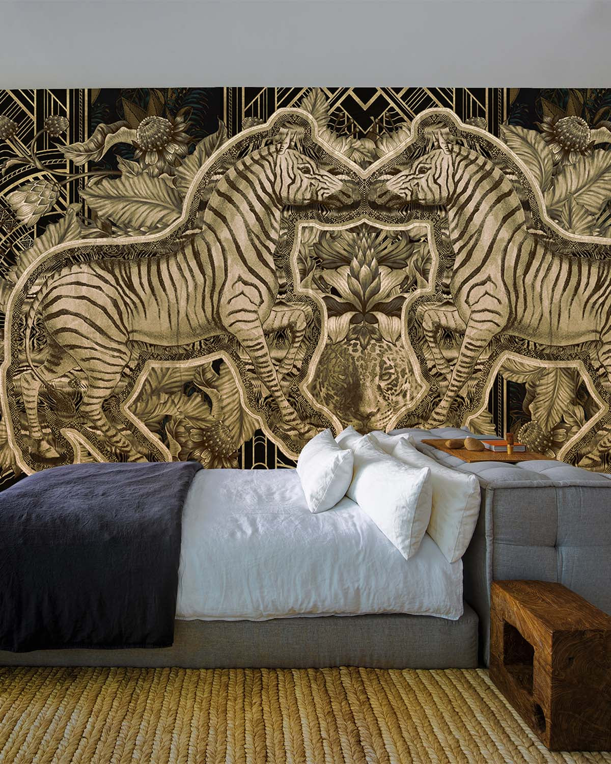 Smoky Black Art Deco Safari Jungle Mural M2959