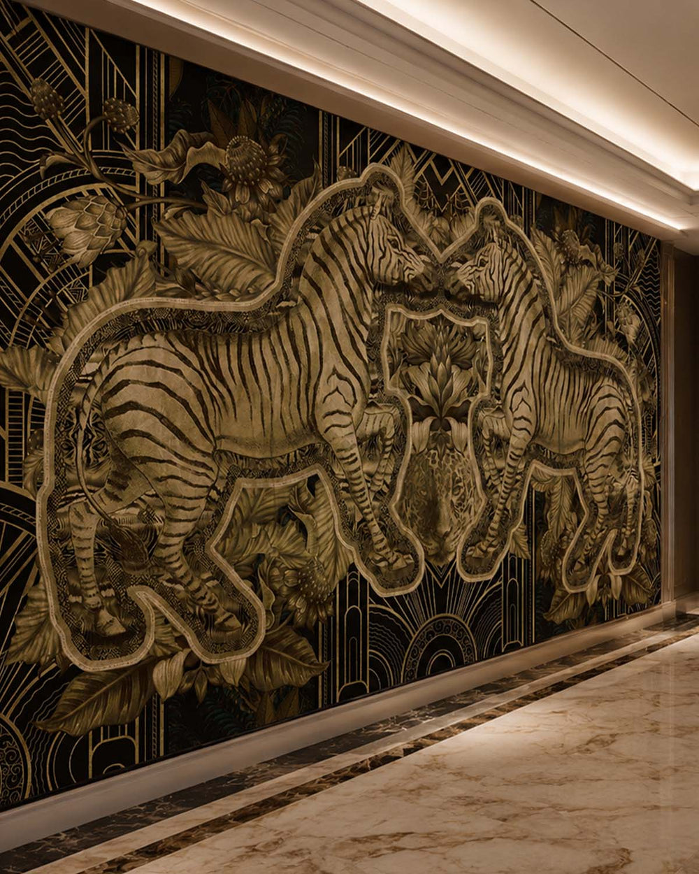 Smoky Black Art Deco Safari Jungle Mural M2959- Sample
