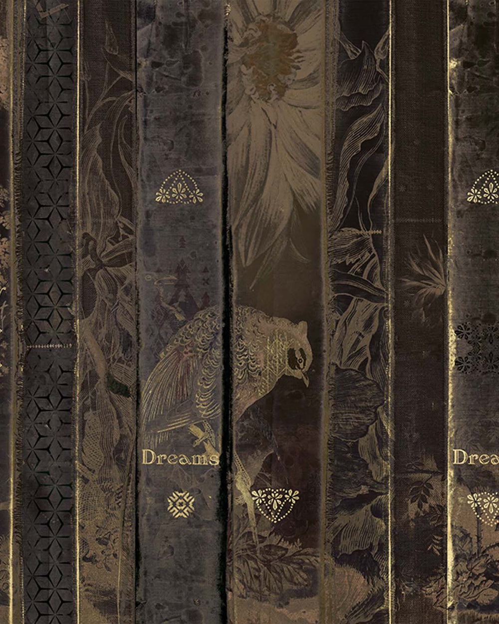 Orka Black Vintage Bookshelf Mural M2960- Sample