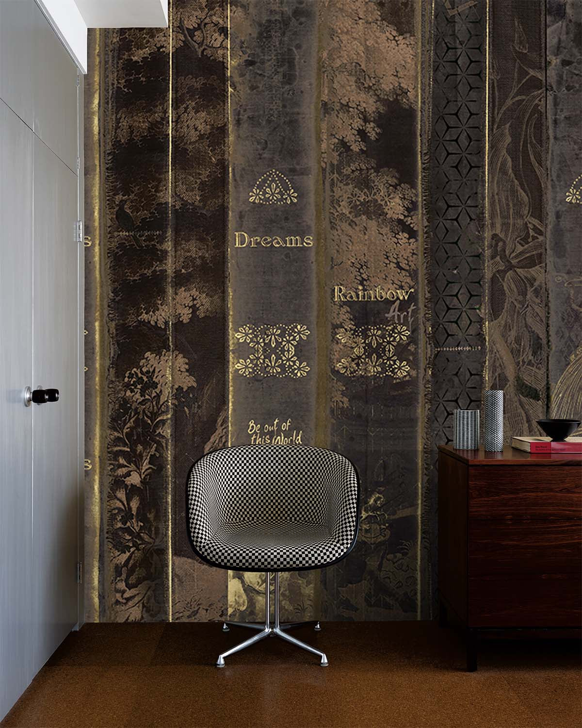 Orka Black Vintage Bookshelf Mural M2960