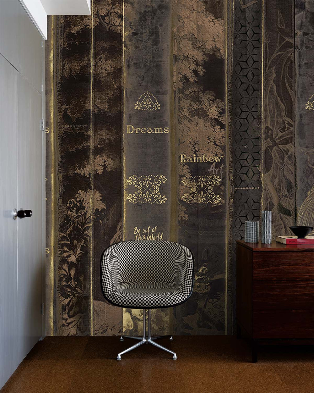 Orka Black Vintage Bookshelf Mural M2960- Sample