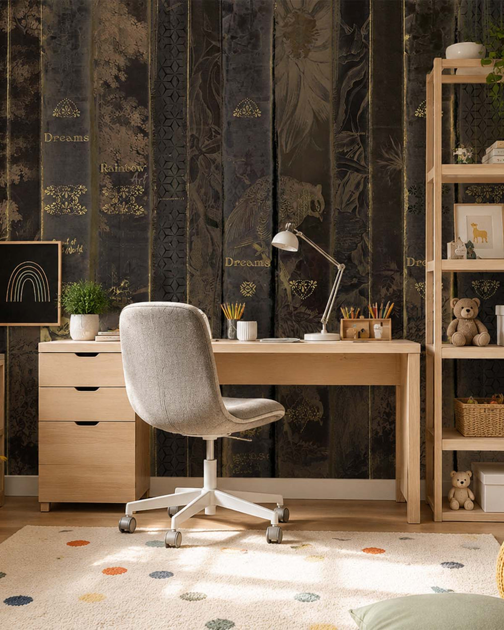 Orka Black Vintage Bookshelf Mural M2960- Sample