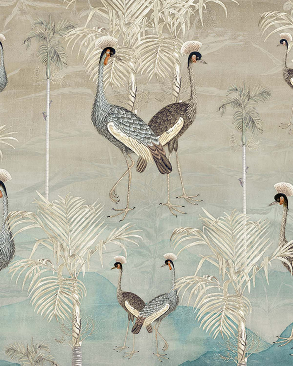 Wells Grey Paired  Crowned Cranes Mural M2964