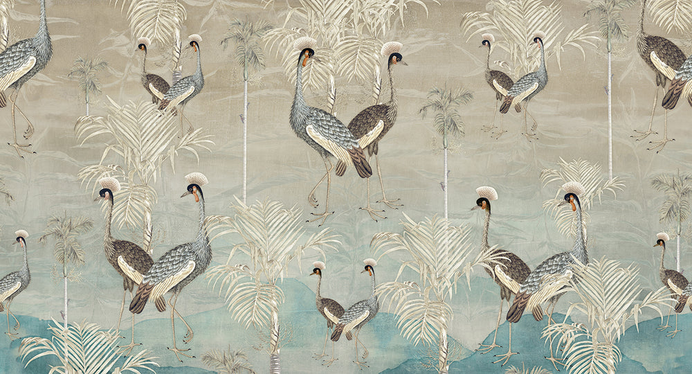 Wells Grey Paired  Crowned Cranes Mural M2964
