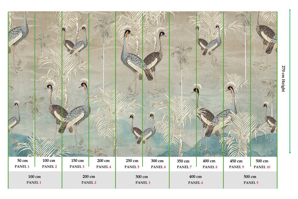 Wells Grey Paired  Crowned Cranes Mural M2964