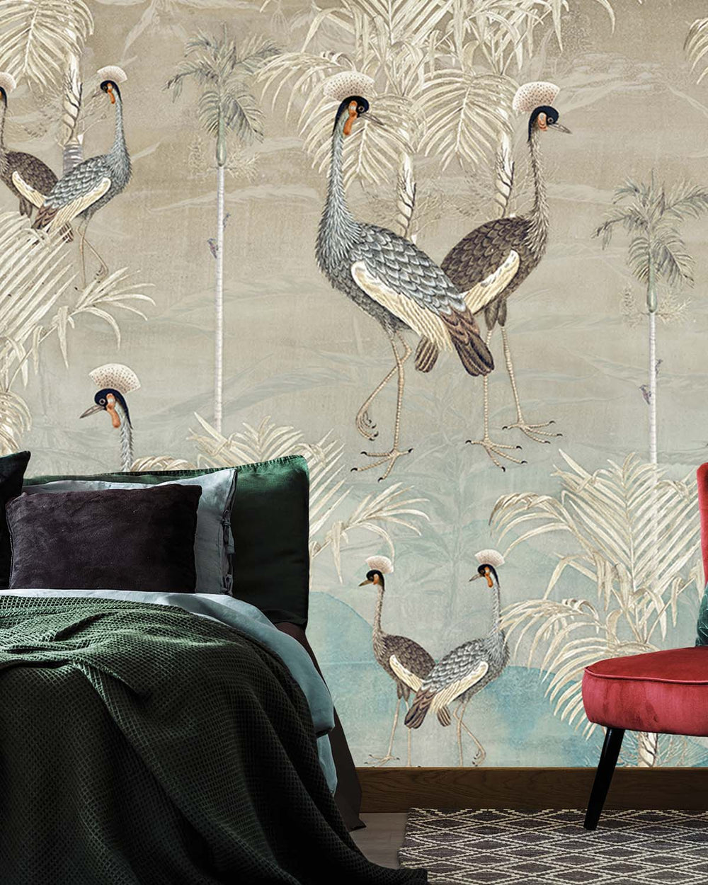 Wells Grey Paired  Crowned Cranes Mural M2964