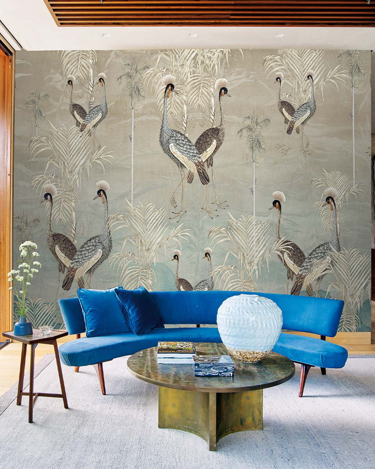 Wells Grey Paired  Crowned Cranes Mural M2964
