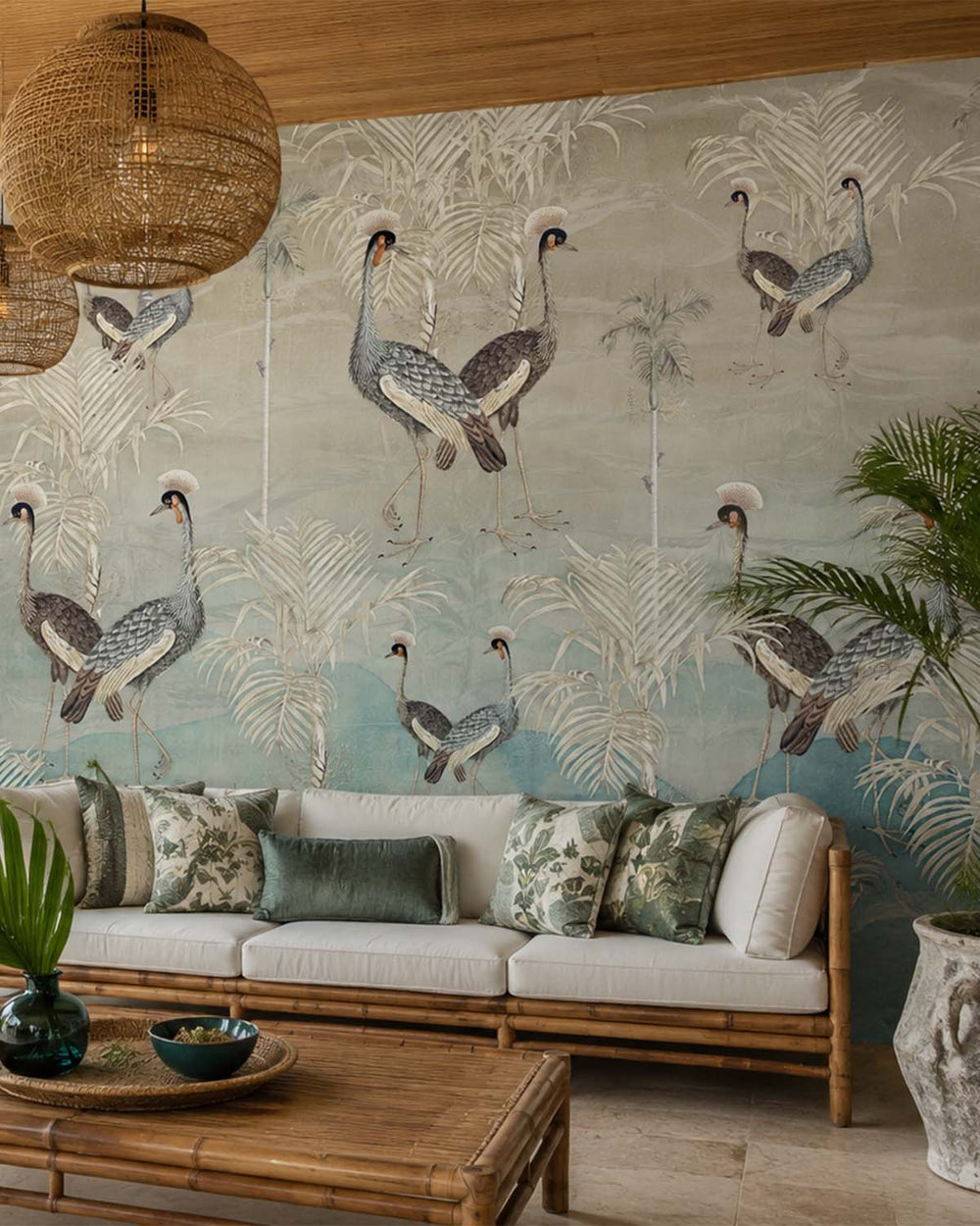 Wells Grey Paired  Crowned Cranes Mural M2964