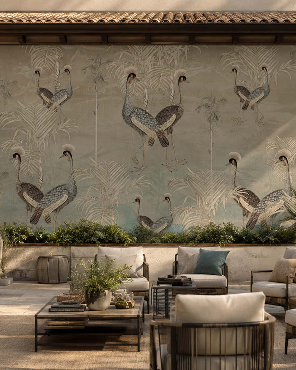 Wells Grey Paired  Crowned Cranes Mural M2964- Sample