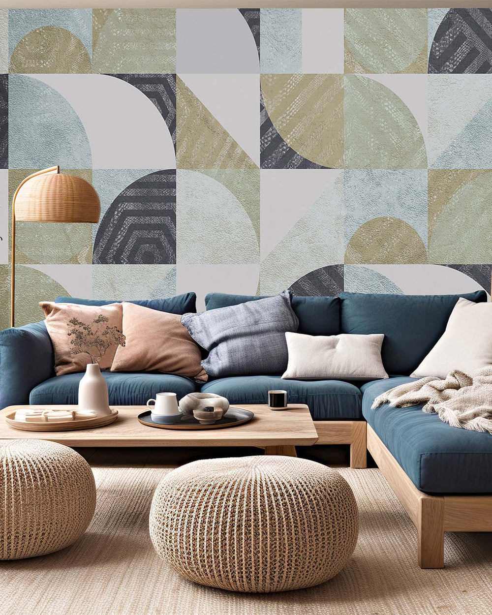 Grey Dolphin Retro Abstract Geometry Mural M2970