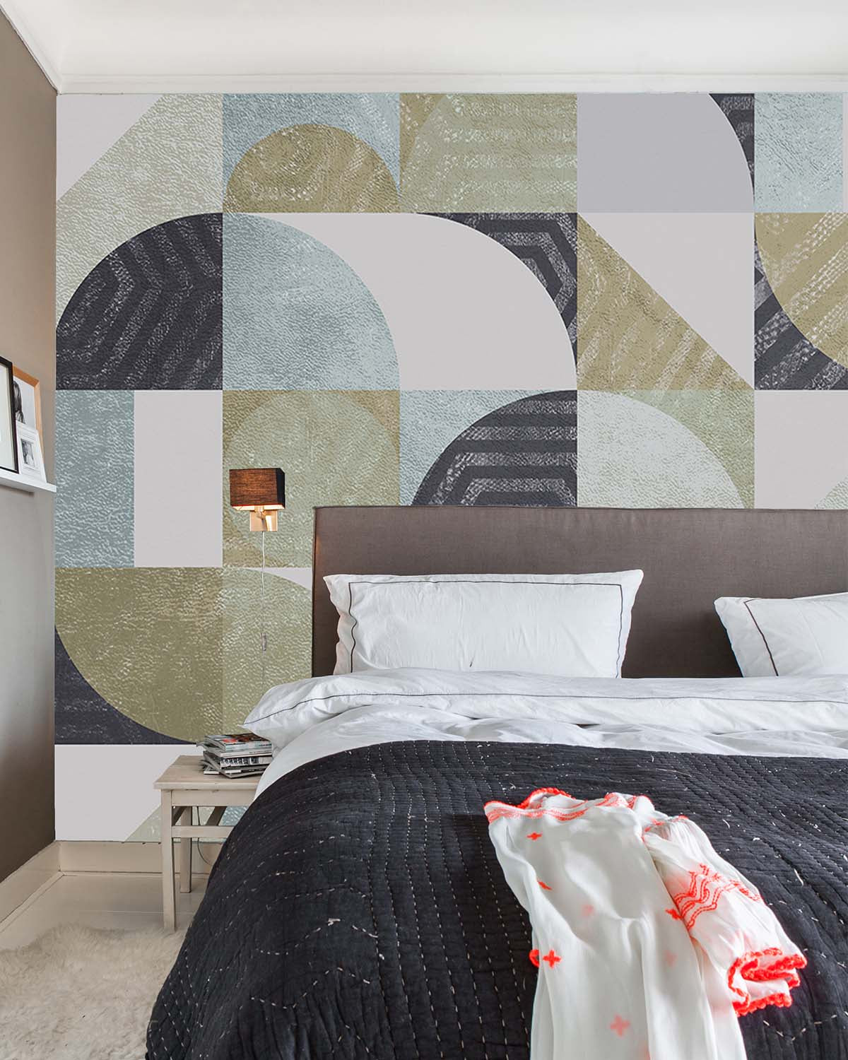 Grey Dolphin Retro Abstract Geometry Mural M2970