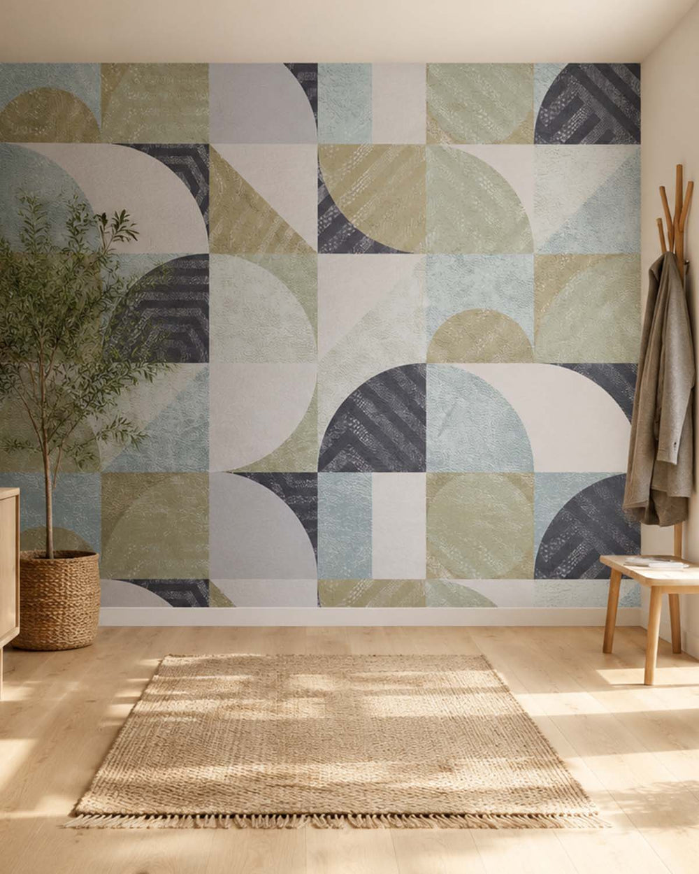 Grey Dolphin Retro Abstract Geometry Mural M2970