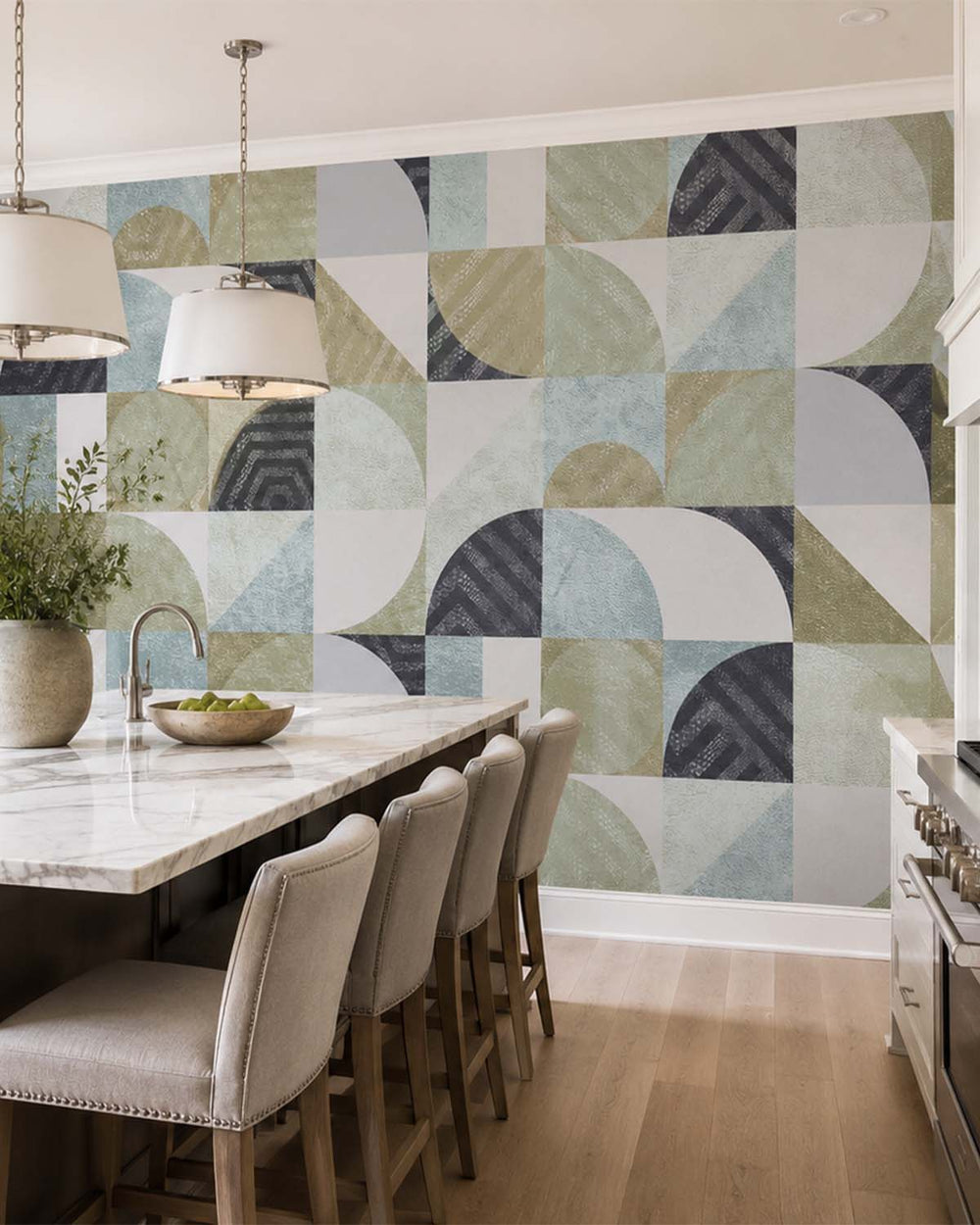 Grey Dolphin Retro Abstract Geometry Mural M2970