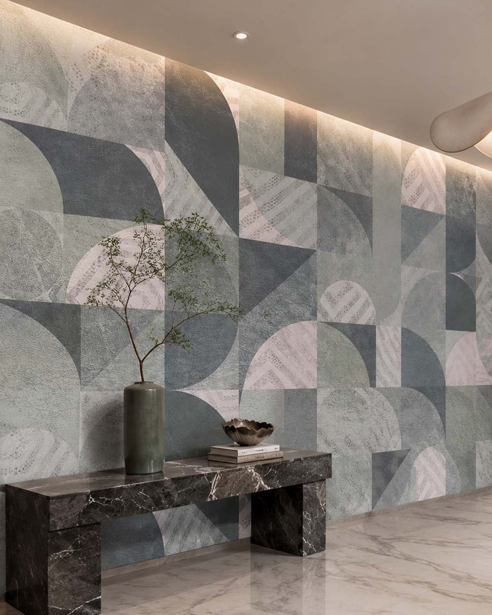 Dark Limestone Retro Abstract Geometry Mural M2971