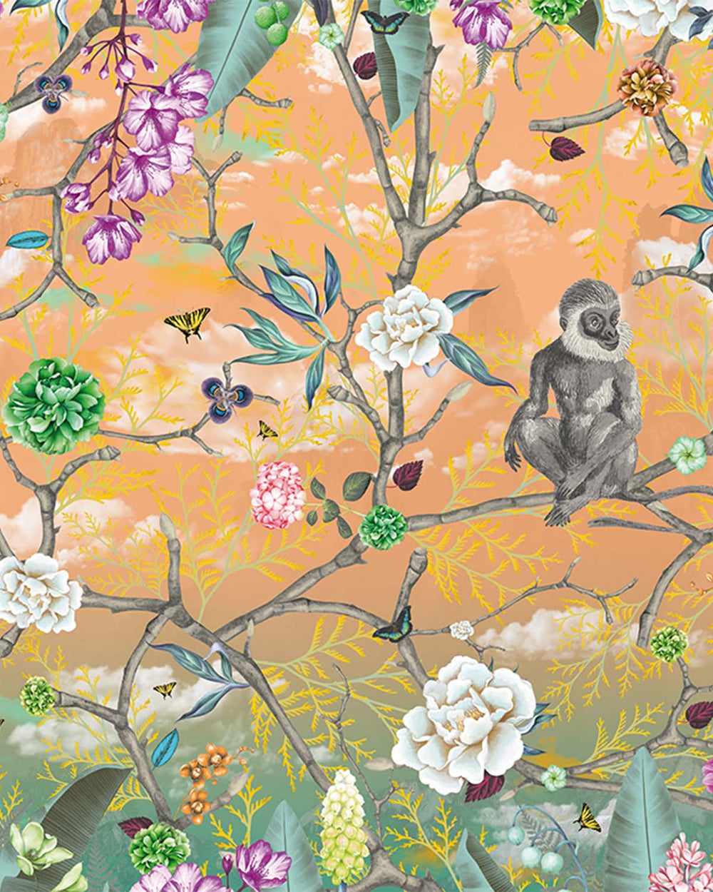 Apricot Nectar Botanical Chinoiserie Mural M2972- Sample
