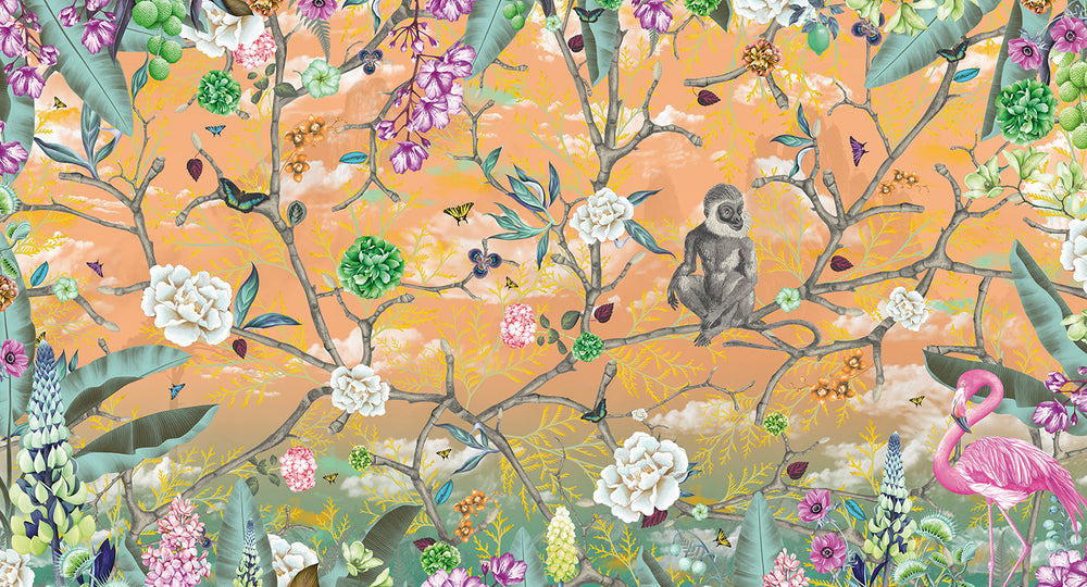 Apricot Nectar Botanical Chinoiserie Mural M2972